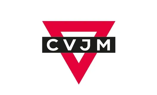 Logo des CVJM. Rotes Dreieck mit dem Schriftzug CVJM.